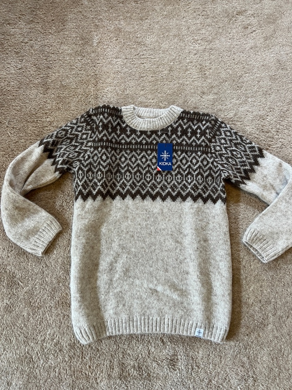 Kidka Men's Nordic Pattern Wool Sweater in Natural/Chocolate